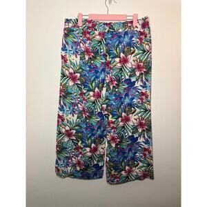 Caribbean Joe Linen Crop Wide Leg Floral Tropical Pants Size Large